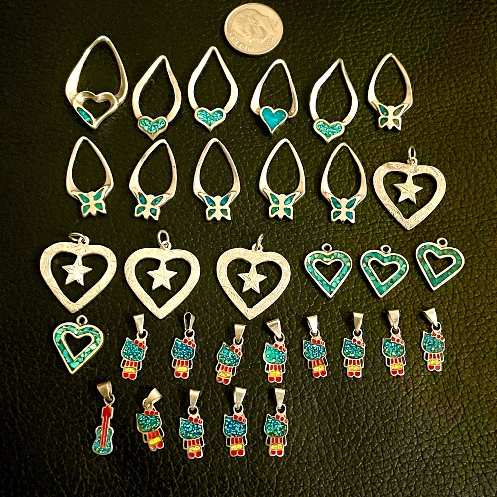 Lot of sterling silver Mexican turquoise pendants - Picture 2 of 11